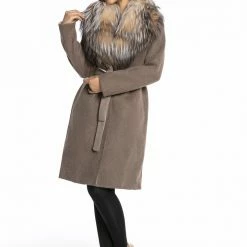 Luigi Long Sleeve Fur Collar Belted Coat