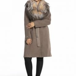 Luigi Long Sleeve Fur Collar Belted Coat