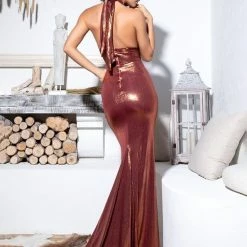 Best Sellers Jessica Bara Adri Metallic Diamond Cut Out Ruched Gown