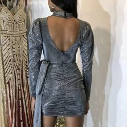 Influencer Style Jessica Bara Jenny Mock Neck Puff Sleeve Party Dress