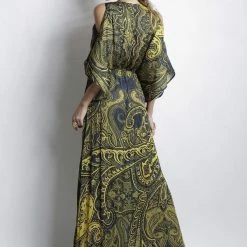 Baccio Couture Poolside Essentials Baccio Betsy Silk Navy Yellow Long Dress