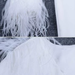 Birthday Suit Jessica Bara Anelle Deep V-Neck Belted Feather Jacket Dress