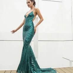 Jessica Bara Esmeralda V Neck Sequin Gown Best Sellers