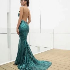 Jessica Bara Esmeralda V Neck Sequin Gown Best Sellers