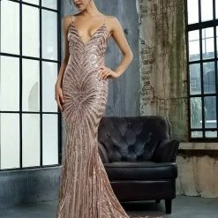 Jessica Bara Esmeralda V Neck Sequin Gown Best Sellers
