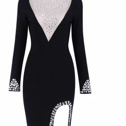 Jessica Bara Justine Crystal Embellished Long Sleeve Dress