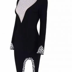 Jessica Bara Justine Crystal Embellished Long Sleeve Dress
