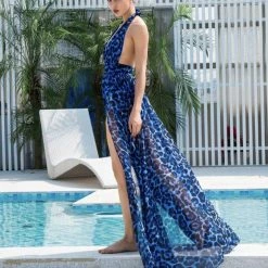 Jessica Bara Mila Halter Neck High Slit Maxi Dress