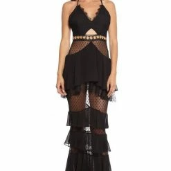 Jessica Bara Sandro Mesh Lace Maxi Dress