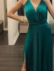 Nicole Bakti High Slit Plunge Neckline Dress The Event Shop