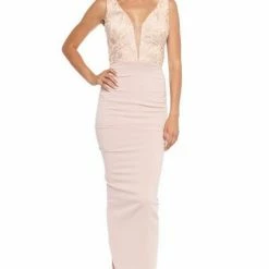 Nicole Bakti Long Plunge Cutout Back Dress