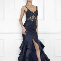 Nicole Bakti Long Ruffle Back Gown Dresses