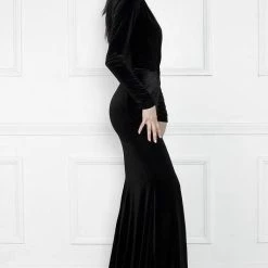 Nicole Bakti Long Sleeve Lace Velvet Gown