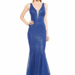 Nicole Bakti Mermaid Deep V Lace Gown