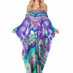 Shahida Parides Parides Sarina Blue Lace Up Kaftan Dresses