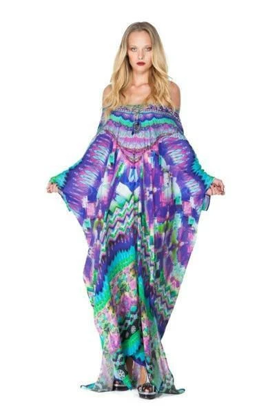 Shahida Parides Parides Sarina Blue Lace Up Kaftan Dresses