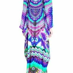 Shahida Parides Parides Sarina Blue Lace Up Kaftan Dresses