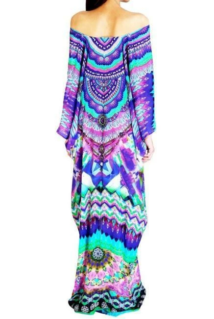 Shahida Parides Parides Sarina Blue Lace Up Kaftan Dresses