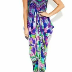 Shahida Parides Parides Sarina Blue Lace Up Kaftan Dresses
