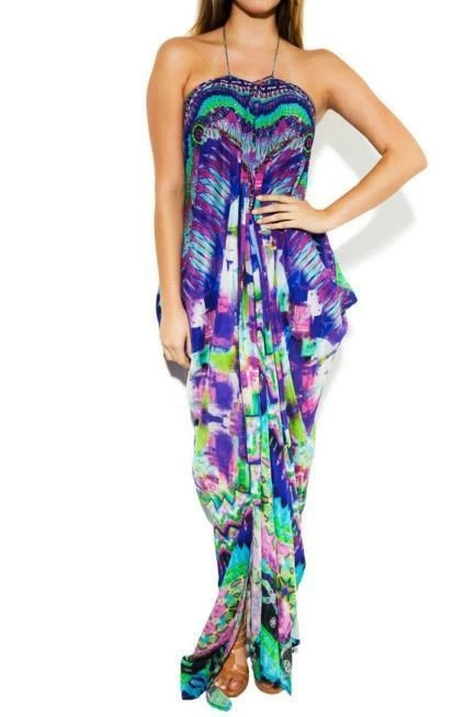 Shahida Parides Parides Sarina Blue Lace Up Kaftan Dresses