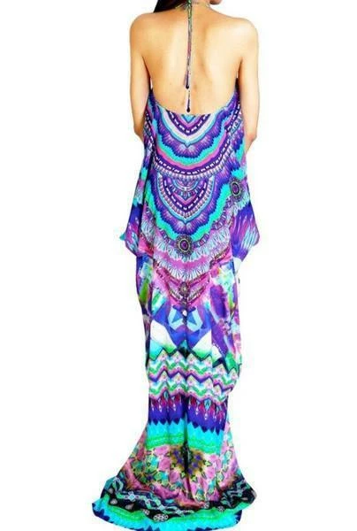 Shahida Parides Parides Sarina Blue Lace Up Kaftan Dresses