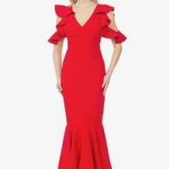 Dresses Posh Couture Cold Shoulder Ruffle Sleeve Dress