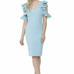 The 9-5 Shop Posh Couture Cold Shoulder Ruffle Sleeve Dress
