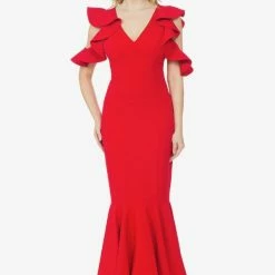 Dresses Posh Couture Cold Shoulder Ruffle Sleeve Dress