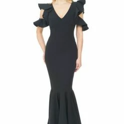 Dresses Posh Couture Cold Shoulder Ruffle Sleeve Dress