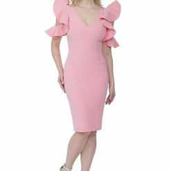 The 9-5 Shop Posh Couture Cold Shoulder Ruffle Sleeve Dress