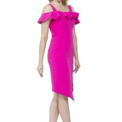 The 9-5 Shop Posh Couture Cold Shoulder Ruffled Side Slit Dress