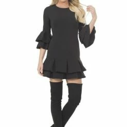 The 9-5 Shop Posh Couture Ruffle Sleeve And Hem Dress