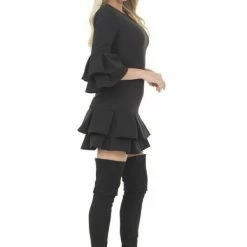 The 9-5 Shop Posh Couture Ruffle Sleeve And Hem Dress