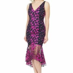 Posh Couture V Neck Embroidered Lace Dress Dresses