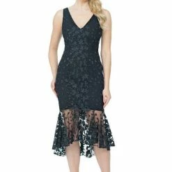Posh Couture V Neck Embroidered Lace Dress Dresses
