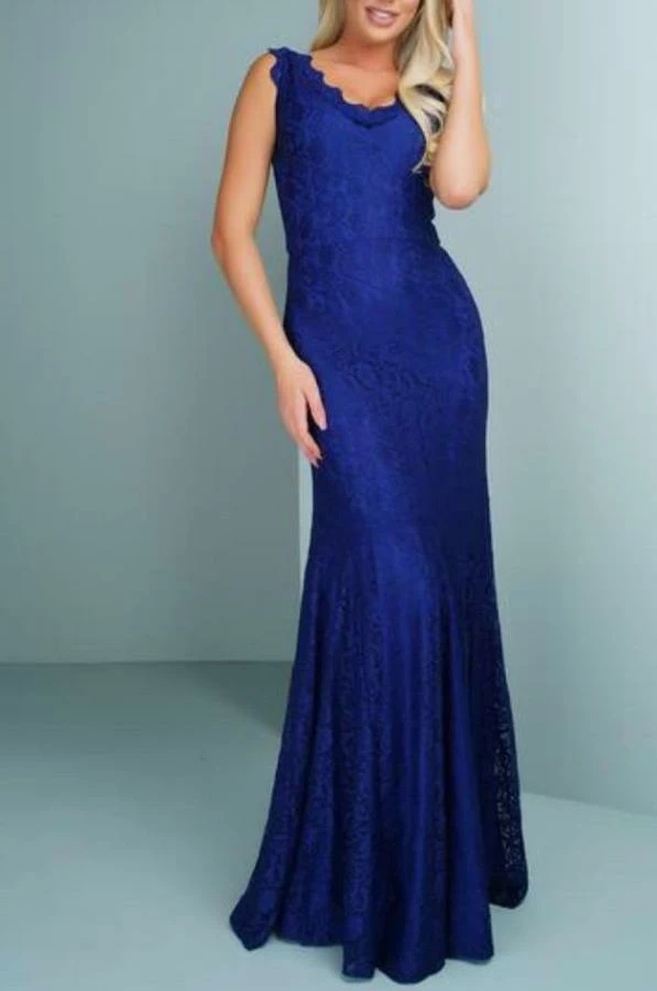 Posh Couture V Neck Lace Gown