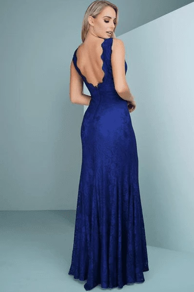 Posh Couture V Neck Lace Gown
