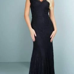 Posh Couture V Neck Lace Gown