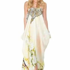 Poolside Essentials Shahida Parides Cherry Blossom Print Lace Up Long Kaftan