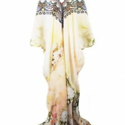Poolside Essentials Shahida Parides Cherry Blossom Print Lace Up Long Kaftan