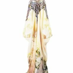 Poolside Essentials Shahida Parides Cherry Blossom Print Lace Up Long Kaftan