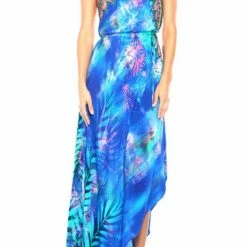 Dresses Shahida Parides V Neck Blue Tropical Maxi Dress