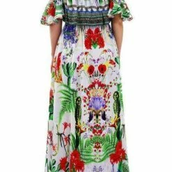 Shahida Parides White And Green Cactus Print Off The Shoulder Maxi Dress Influencer Style