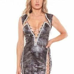 Vie Sauvage Ariana Chain Lace Up Crystallized Mini Dress