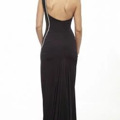 Vie Sauvage Tamara Long One Shoulder Leather Side Mesh Dress Dresses