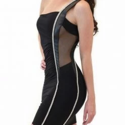 Birthday Suit Vie Sauvage Tamara Short One Shoulder Leather Side Mesh Dress