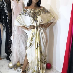 Poolside Essentials Shahida Parides Cherry Blossom Print Lace Up Long Kaftan