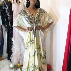 Poolside Essentials Shahida Parides Cherry Blossom Print Lace Up Long Kaftan