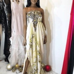 Poolside Essentials Shahida Parides Cherry Blossom Print Lace Up Long Kaftan