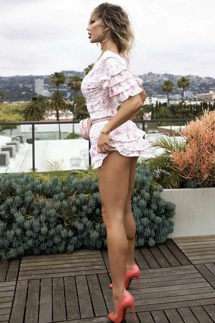 Jessica Bara Cooper Short Sleeve Ruffle Mini Dress Influencer Style